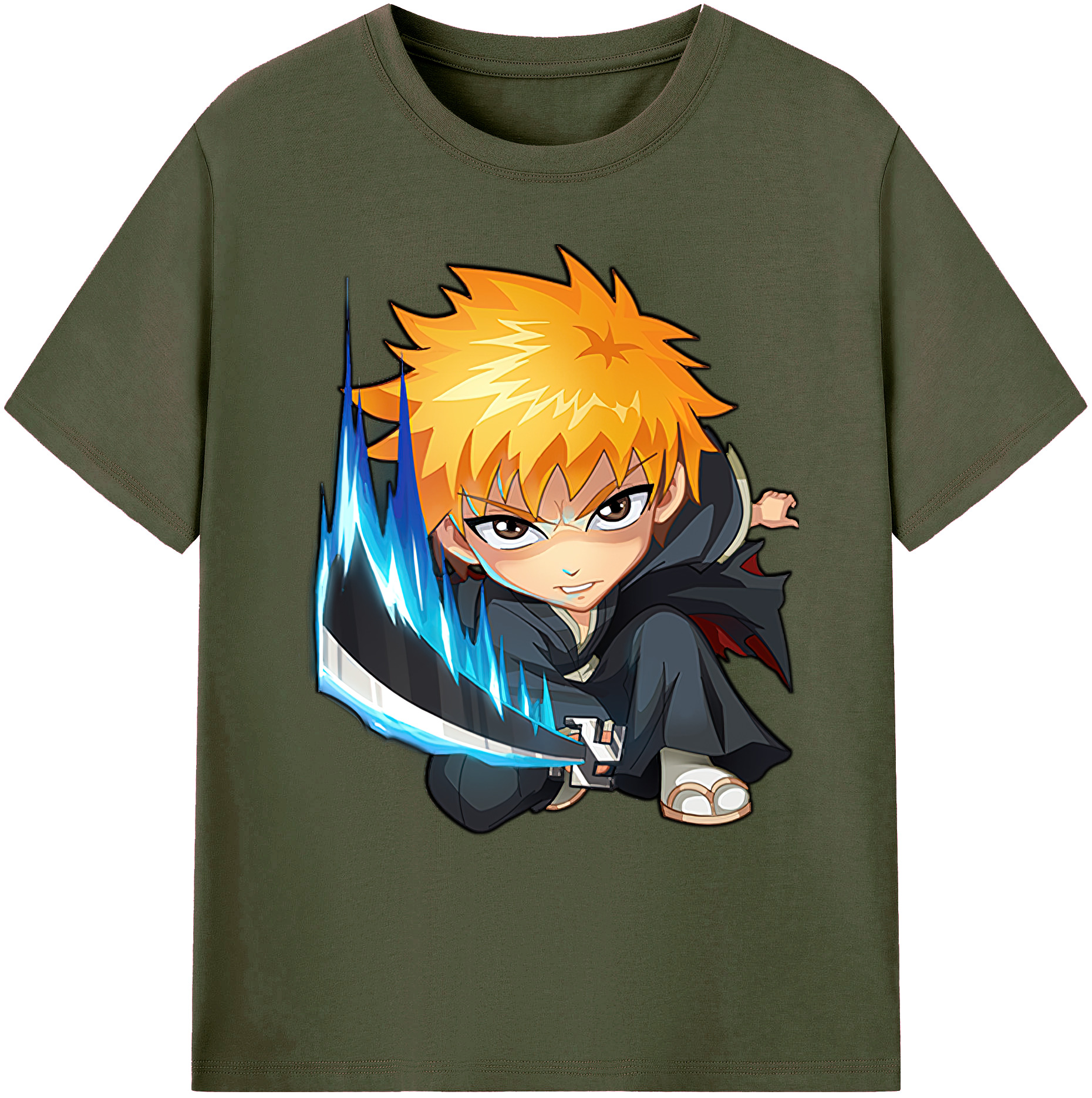 （画像用） ブリーチ 黒崎一護（くろさき いちご）BLEACH Kurosaki Ichigo 綿100％ メンズ半袖Tシャツ｜肌触りやわらか＆通気性